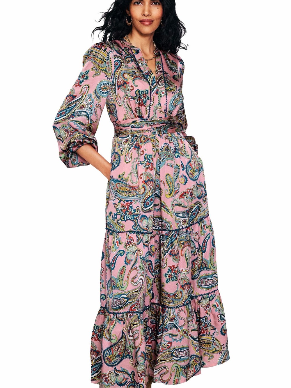 BODEN Pink Pippa Satin Maxi Dress Charm Pink Opulent Paisley Old Money 10 P